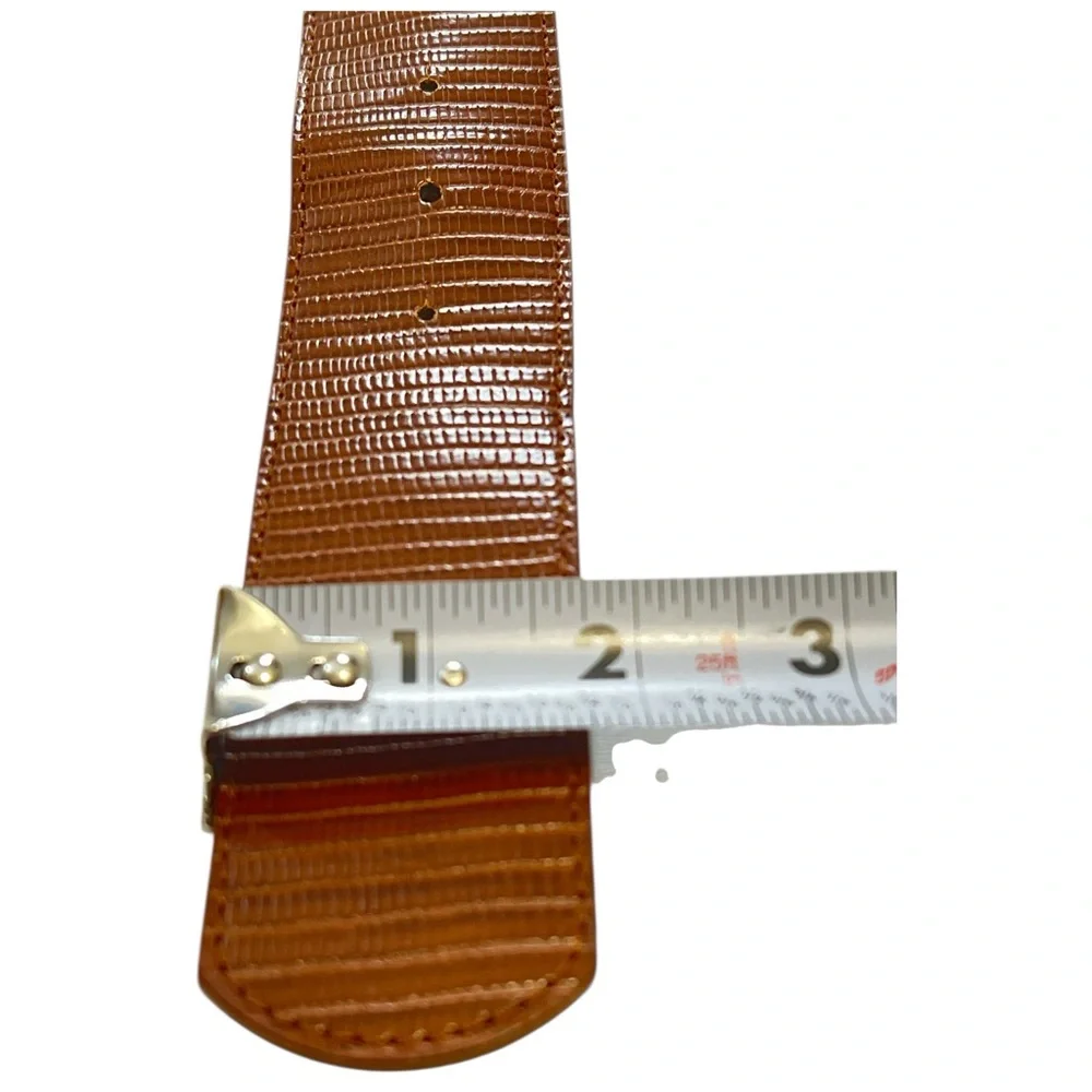 Brand Unkn‎ - Belt w/Gold Buckle, Wide Brown Lizard-Embossed Faux leather Sz 6